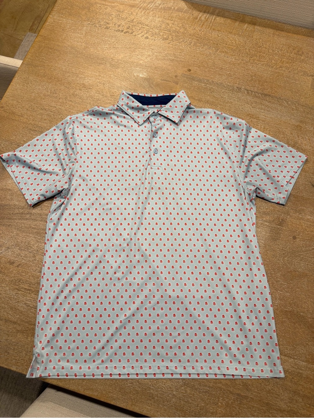 Light Blue Polo with Micro Red Barstool Print